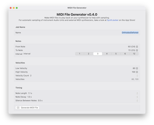 MIDI File Generator screenshot